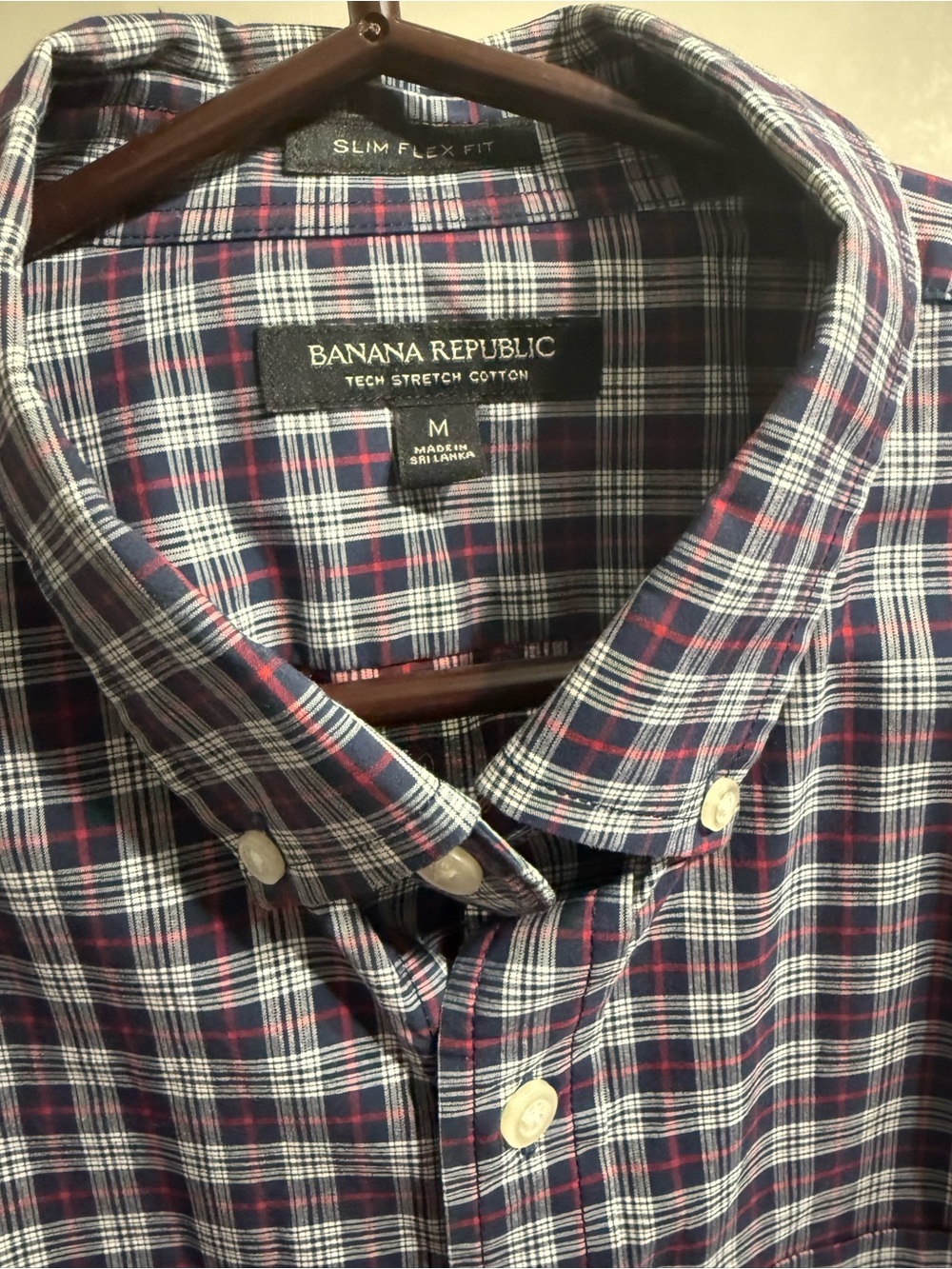 Banana Republic Plaid Button-Down Shirt in Navy, Red and White